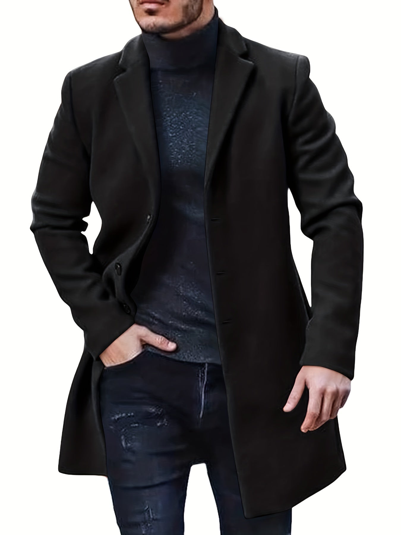 Men's Retro Trench Coat, Semi-formal Warm Single Breasted Overcoat For Fall Winter Business