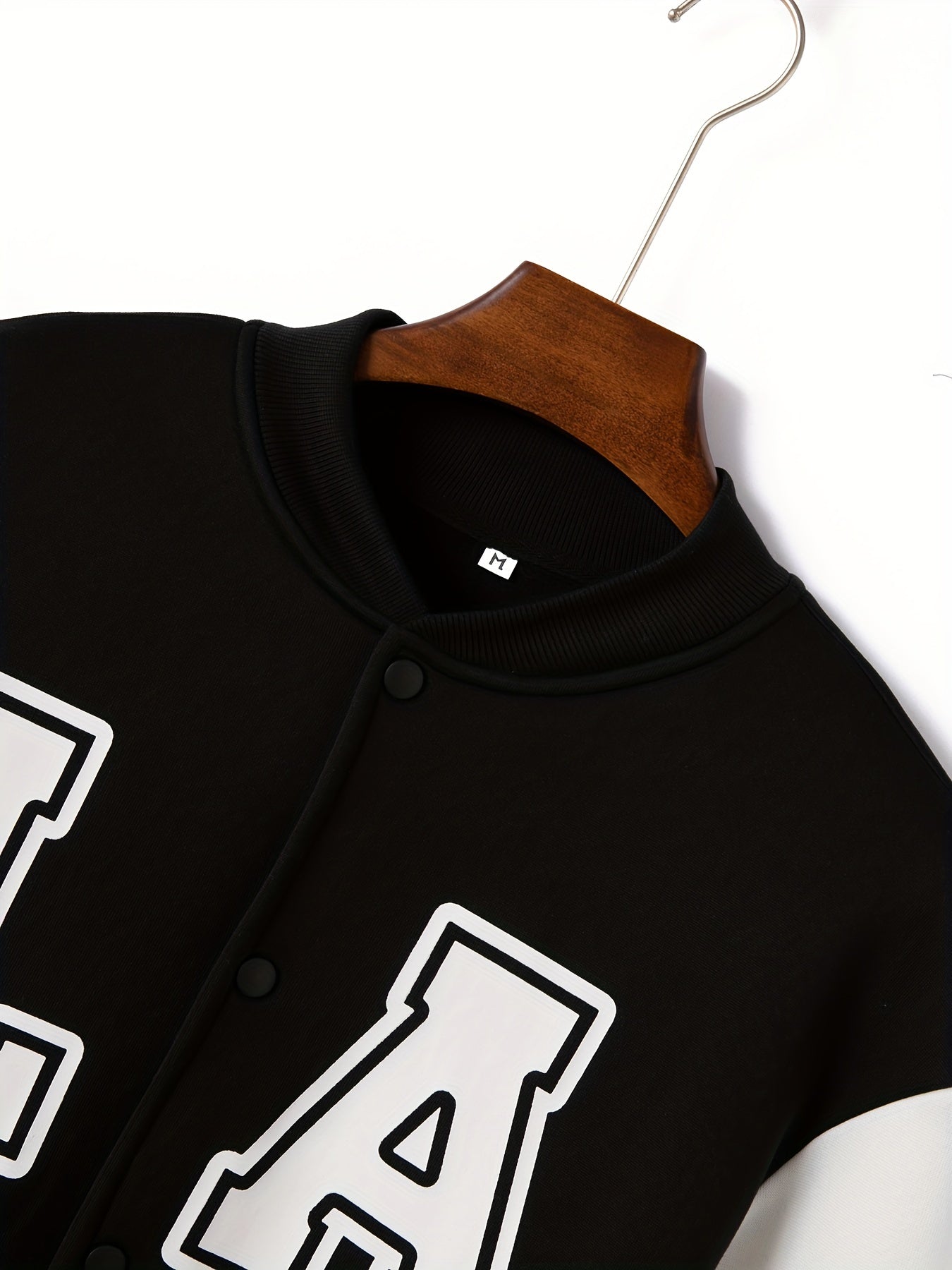 "LA" Print Varsity Jacket Without Hoodie, Men's Casual Color Block Button Up Jacket For Spring Fall School Baseball