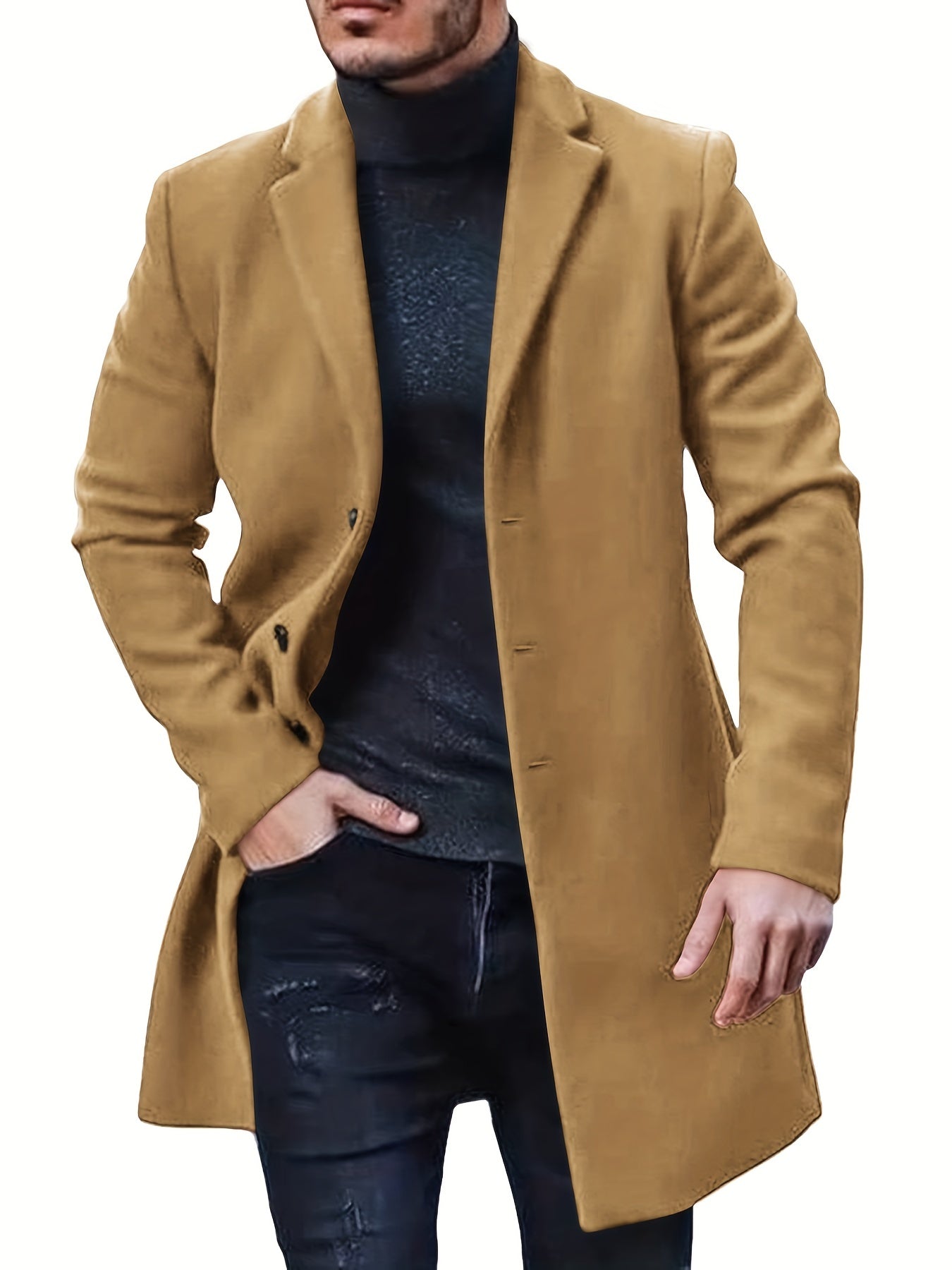 Men's Retro Trench Coat, Semi-formal Warm Single Breasted Overcoat For Fall Winter Business