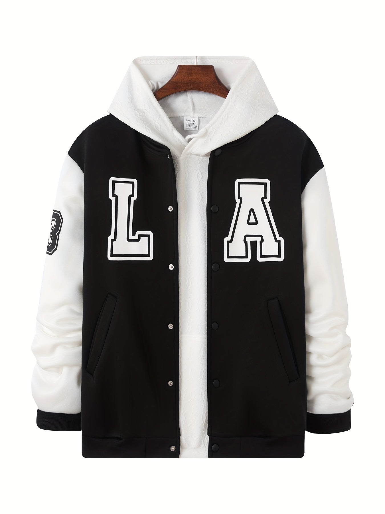 "LA" Print Varsity Jacket Without Hoodie, Men's Casual Color Block Button Up Jacket For Spring Fall School Baseball