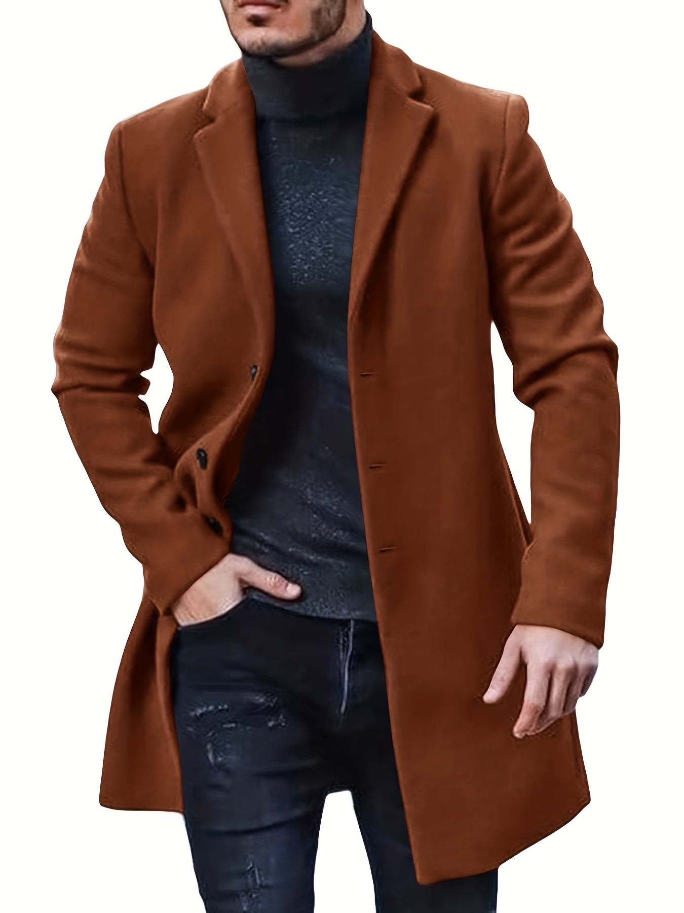 Men's Retro Trench Coat, Semi-formal Warm Single Breasted Overcoat For Fall Winter Business