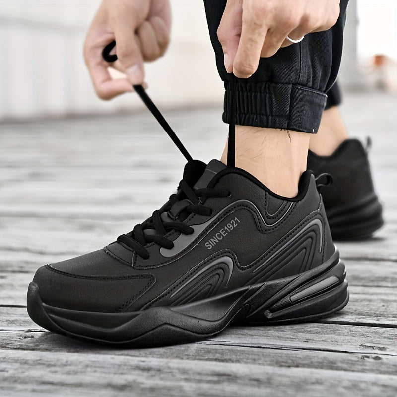 Men's Trendy Color Block Letter Print Lace-up Chunky Sneakers, Casual Outdoor Non-slip Shock Absorption Platform Shoes